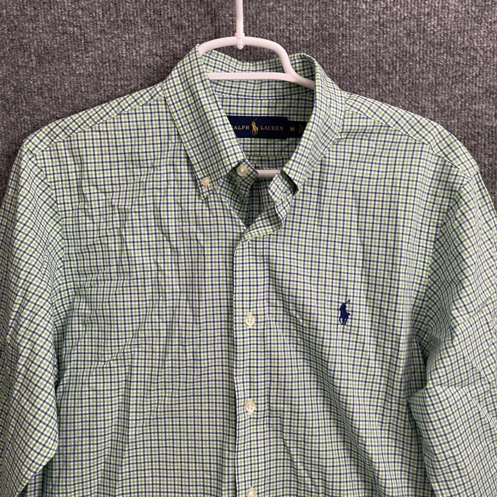 Polo Ralph Lauren Micro Check Shirt Mens Sz M Green Button Down Long Sleeve Pony